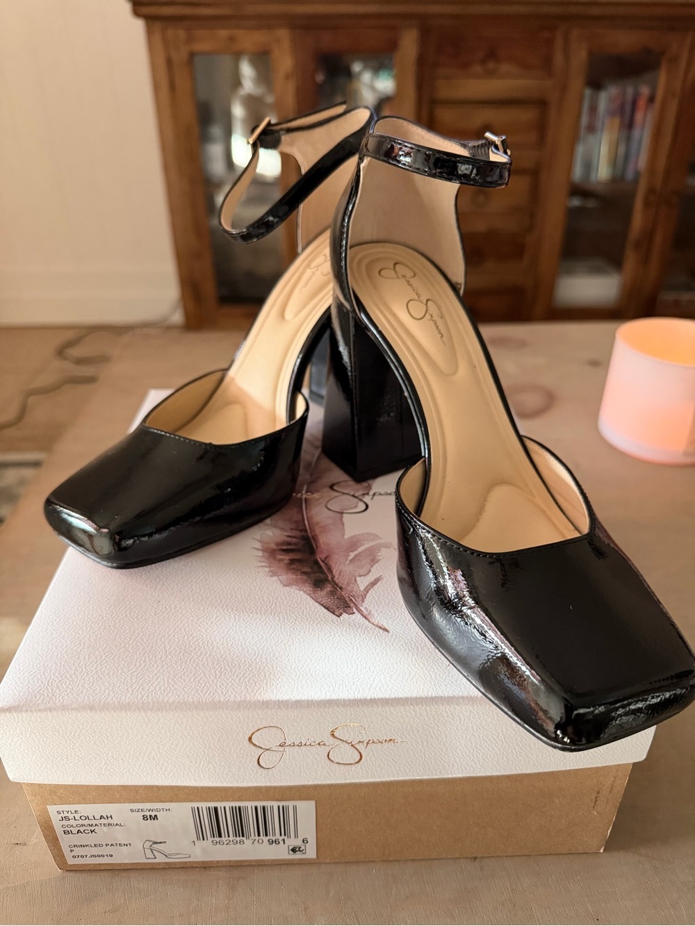 Jessica Simpson Lollah Black Patent Block Heel Pumps
